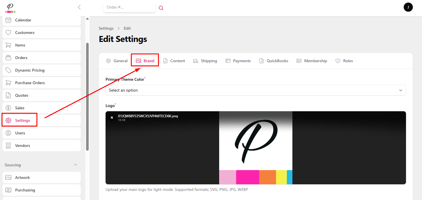 Logo upload interface in Settings